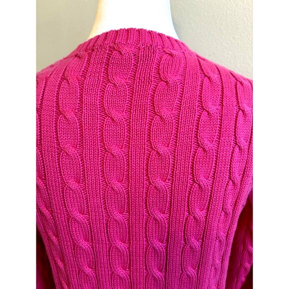 VTG Ralph Lauren Women’s Cable Knit Sweater Pink Preppy Retro Barbie Pony Logo M - Picture 10 of 10